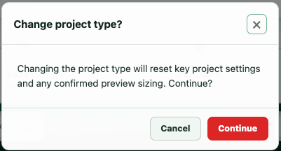 Change project warning dialog