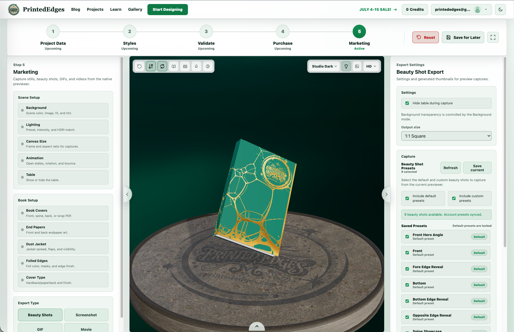 Marketing screen inside the V3 Edge Creator
