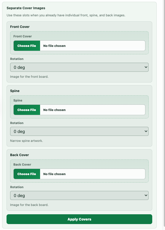 Marketing cover split image controls