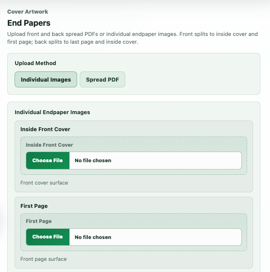 Marketing endpaper controls