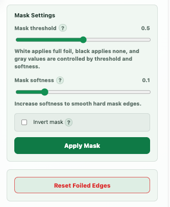 Marketing foil mask settings