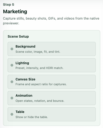 Marketing scene controls
