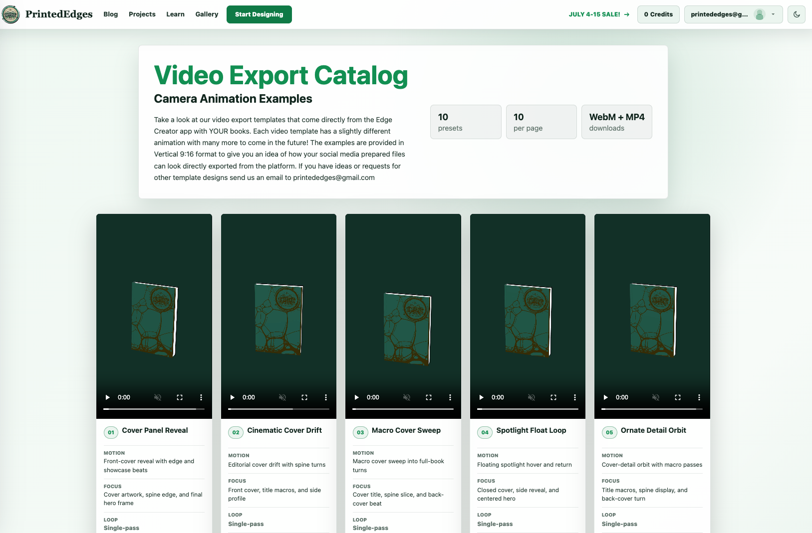 Marketing video export catalog