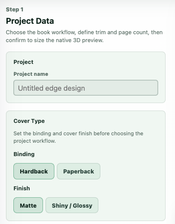 Project name and cover controls in Project Data
