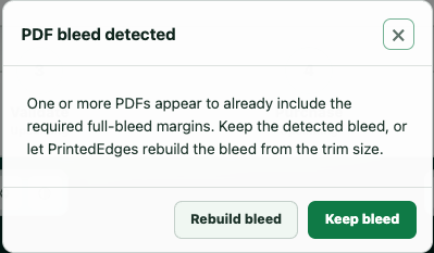 PDF bleed options in Project Data