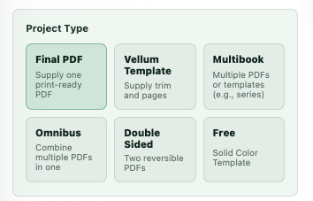 Project type cards in Project Data