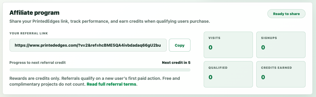 Affiliate program card