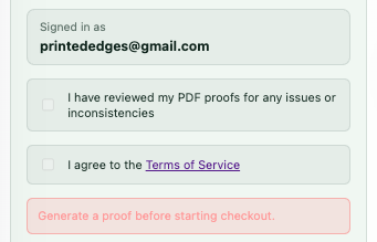 Purchase state blocked until proof review is complete
