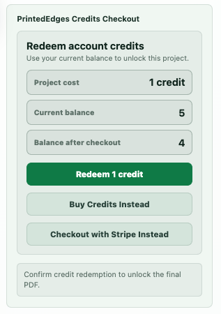 Redeem credits panel