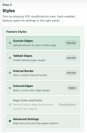 Available style feature cards