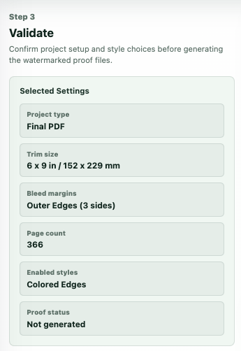 Validate settings summary