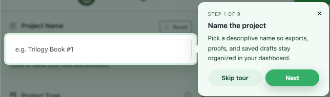 Project naming field highlighted in Edge Creator