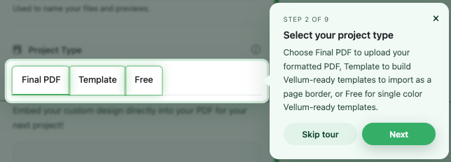 Project type selection options in Edge Creator