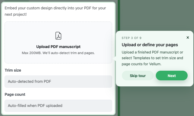 Uploading interior PDF manuscript inside Edge Creator