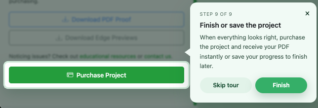 Finalize or save project controls